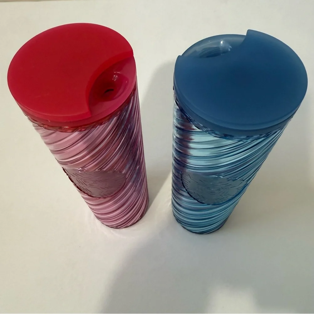 Starbucks 2022 Holiday Candy Cane Swirl Acrylic Tumbler Bundle Pink & Blue 16 OZ